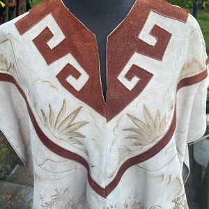 Art embellished suede poncho
